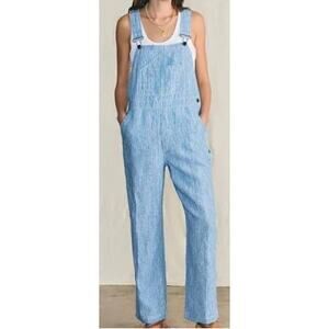 Faherty Blue Linen Mechanic Overalls Skyway Railroad Stripe Jumpsuit Small